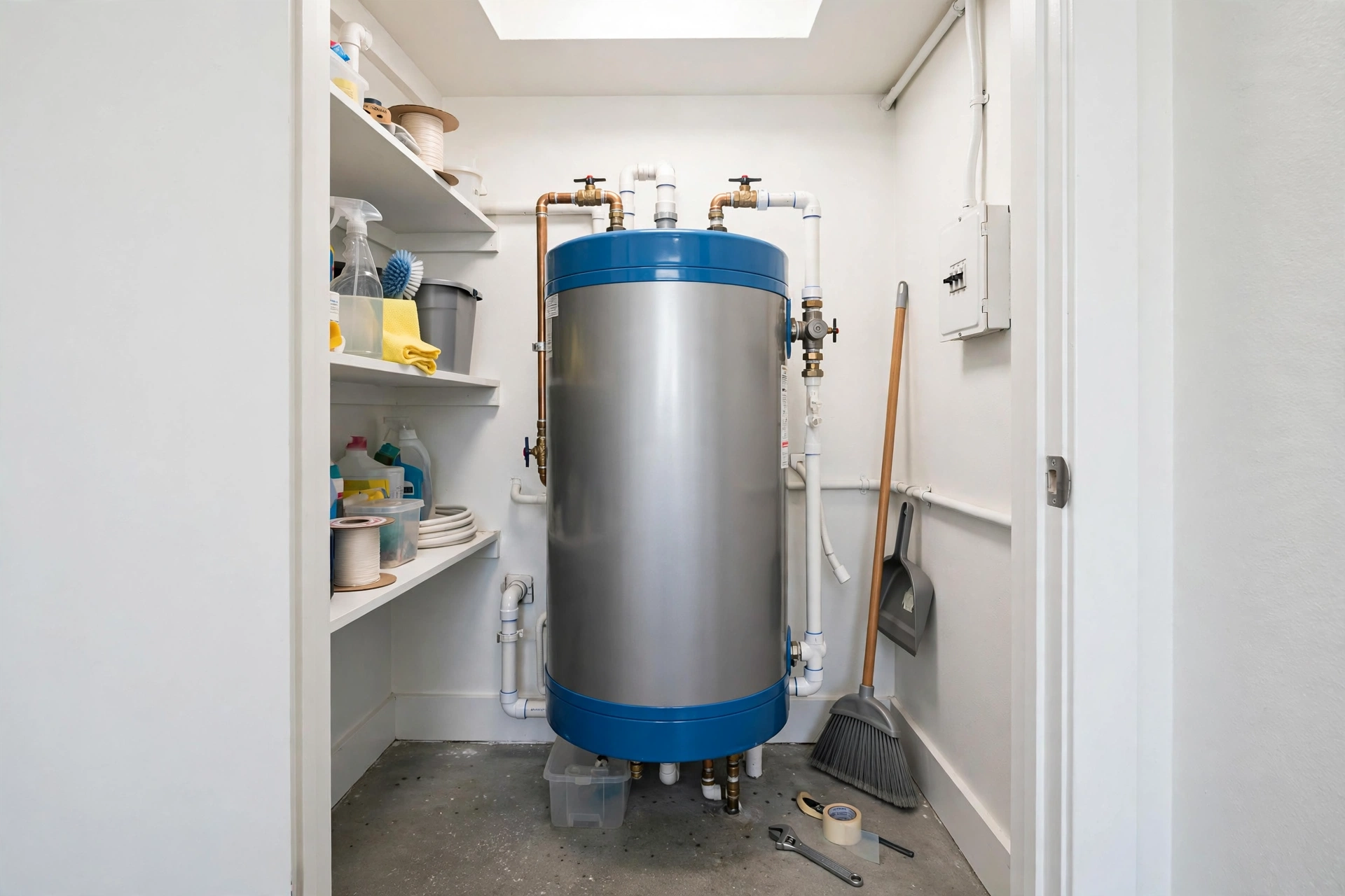A.O. Smith water heater in a bright utility closet