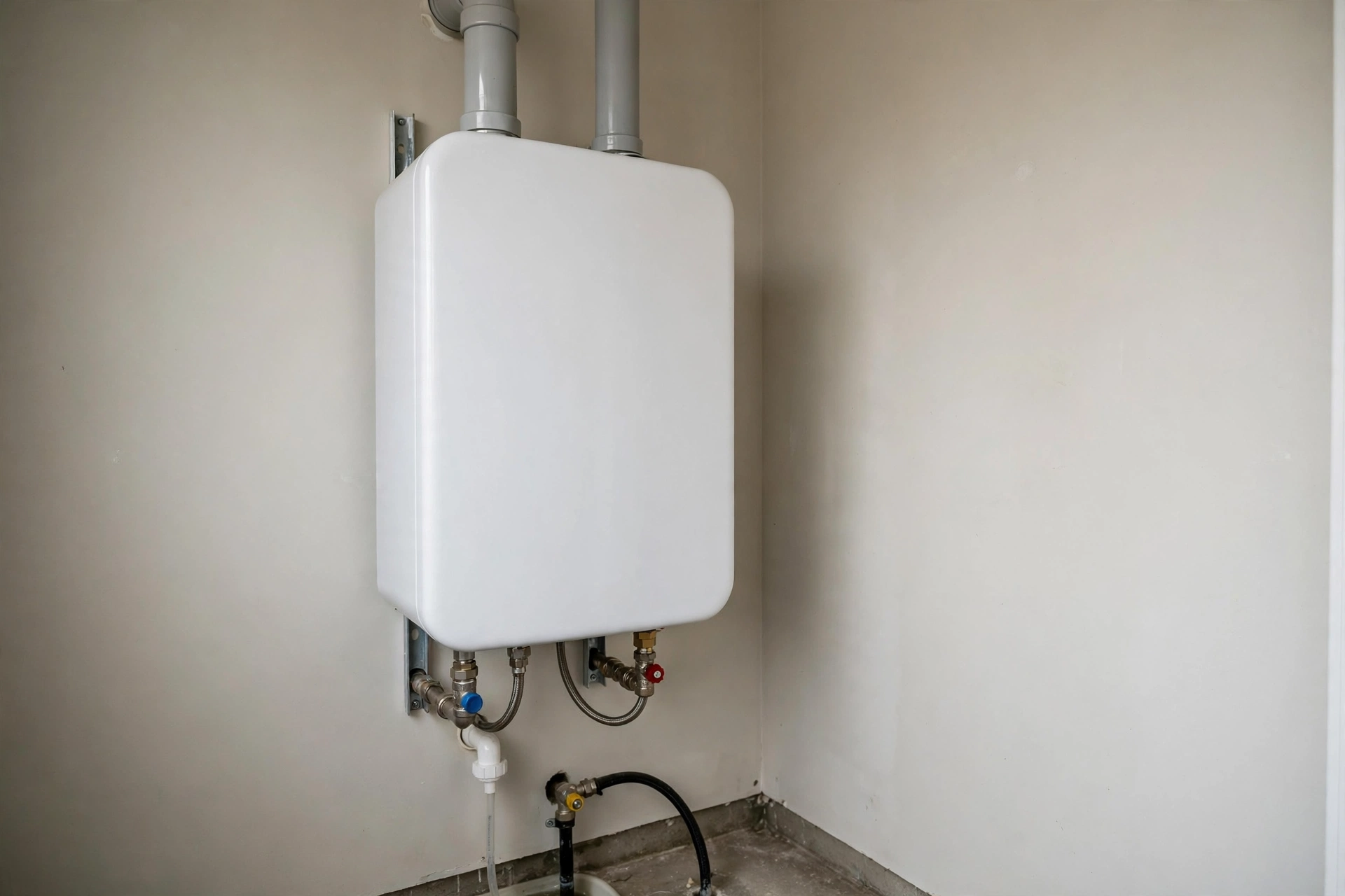 Navien condensing tankless water heater with dual vent pipes