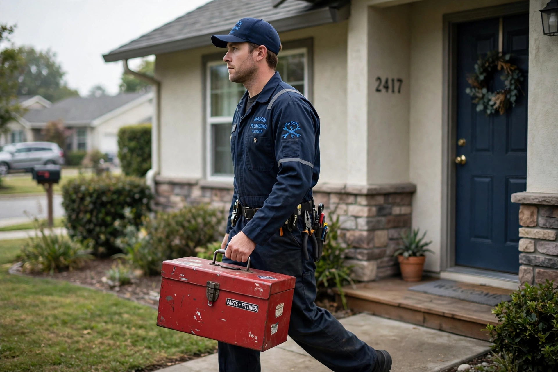 Technician arriving for a same-day water heater repair appointment at a Lynnwood home
